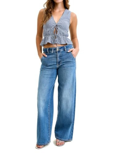 Judy Blue High Waist Relaxed Column Trouser Wide Leg Jeans (US, Numeric, 9, Regular, Regular, MD) | Amazon (US)
