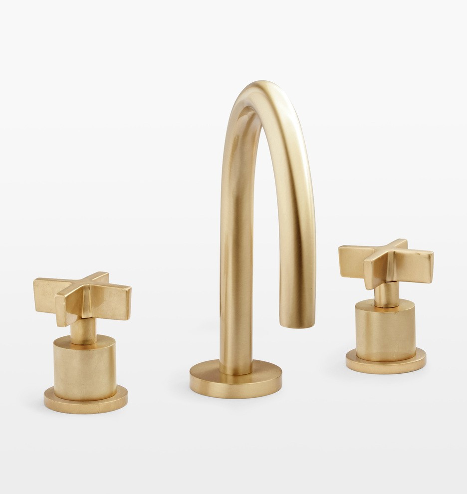 West Slope Short Spout Cross Handle Widespread Bathroom Faucet | Rejuvenation