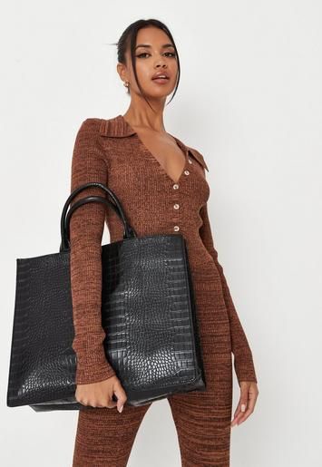 Missguided - Black Croc Tote Bag | Missguided (US & CA)