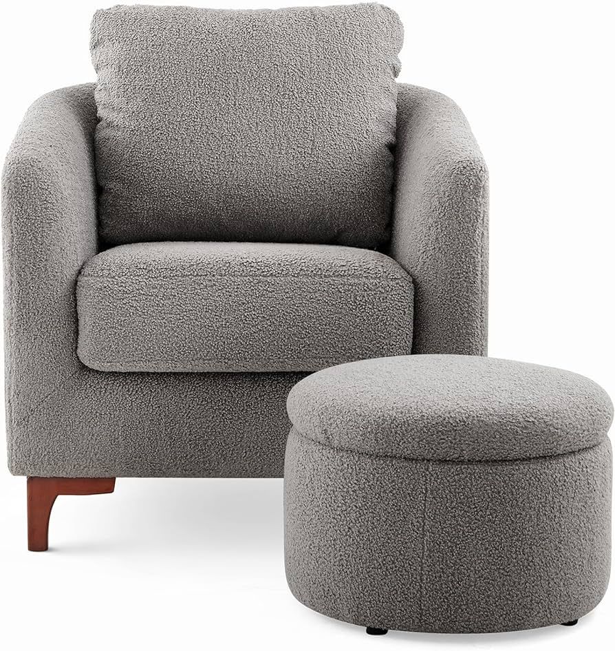 COLAMY Sherpa Accent Chair & Storage Ottoman Set, Modern Upholstered Fabric Living Room Chair Arm... | Amazon (US)