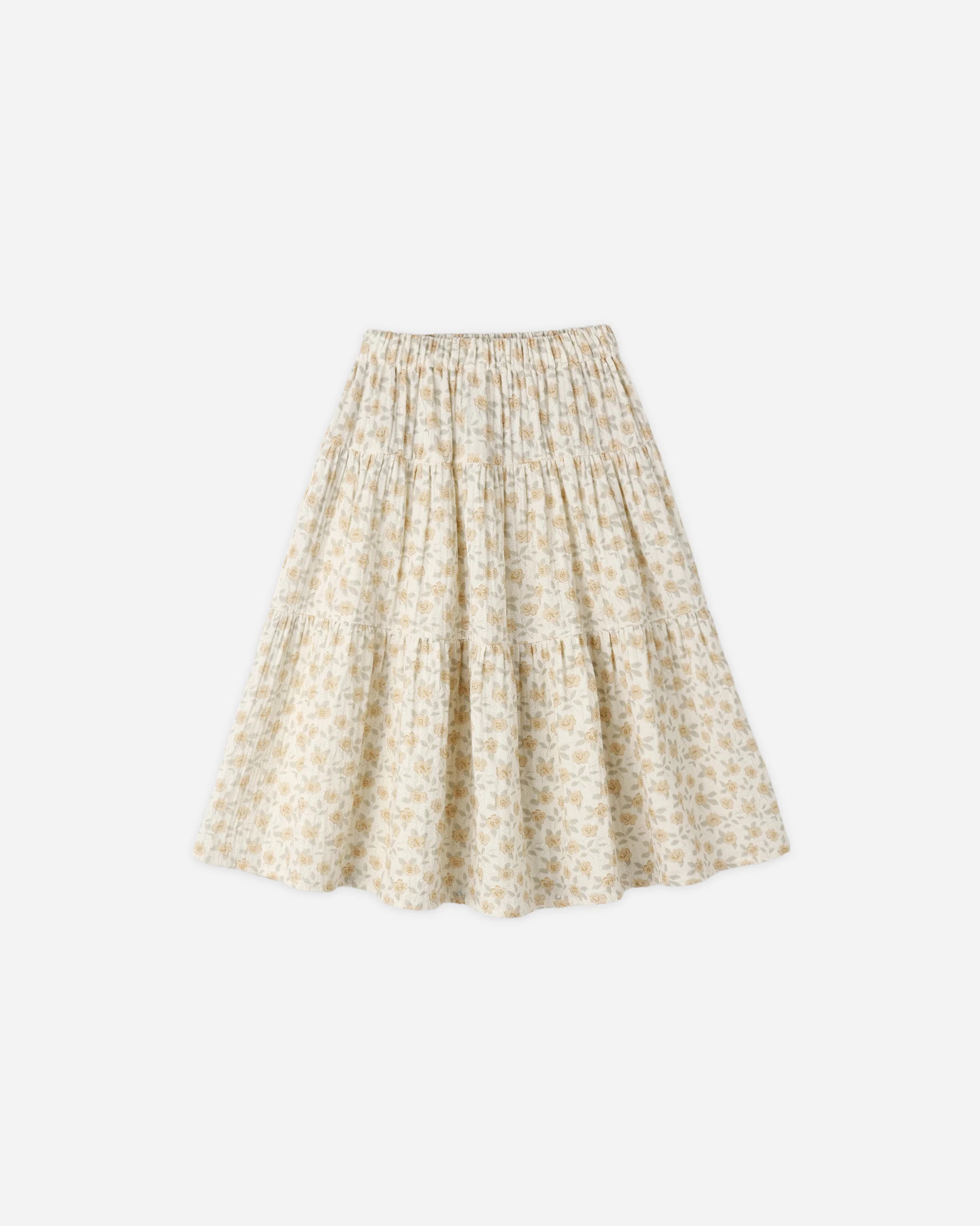 Tiered Midi Skirt Yellow Floral | Rylee + Cru