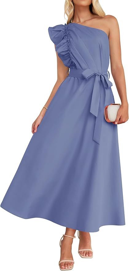 ZESICA Women's Summer One Shoulder Ruffle Dress 2024 Sleeveless Empire Waist Boho Flowy Maxi Dres... | Amazon (US)