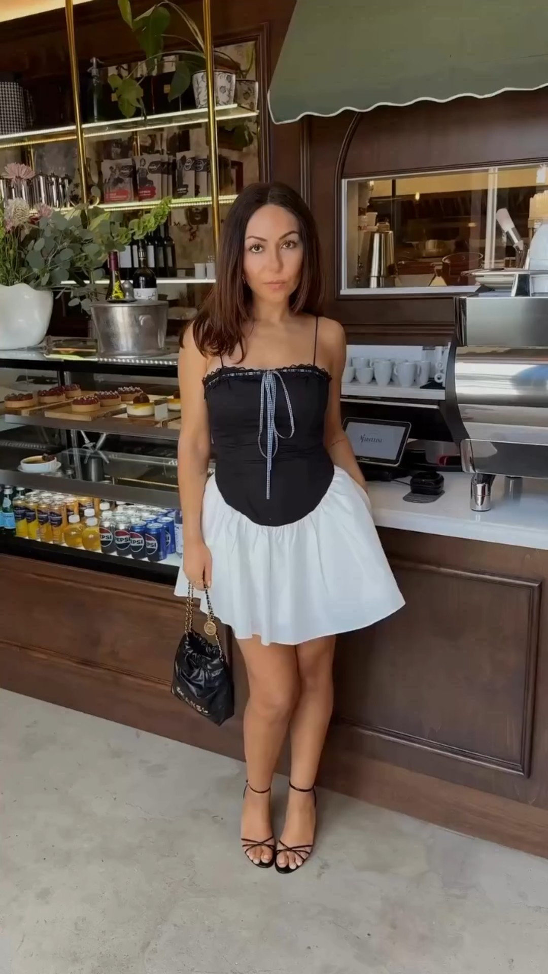 Girly vibes and statement details 🖤🤍 

Wearing #forloveandlemonsdress in S 
#heavenmayhemearrings
#chanel22minibag
#mangoheels

#LTKPetite #LTKItBag #LTKShoeCrush