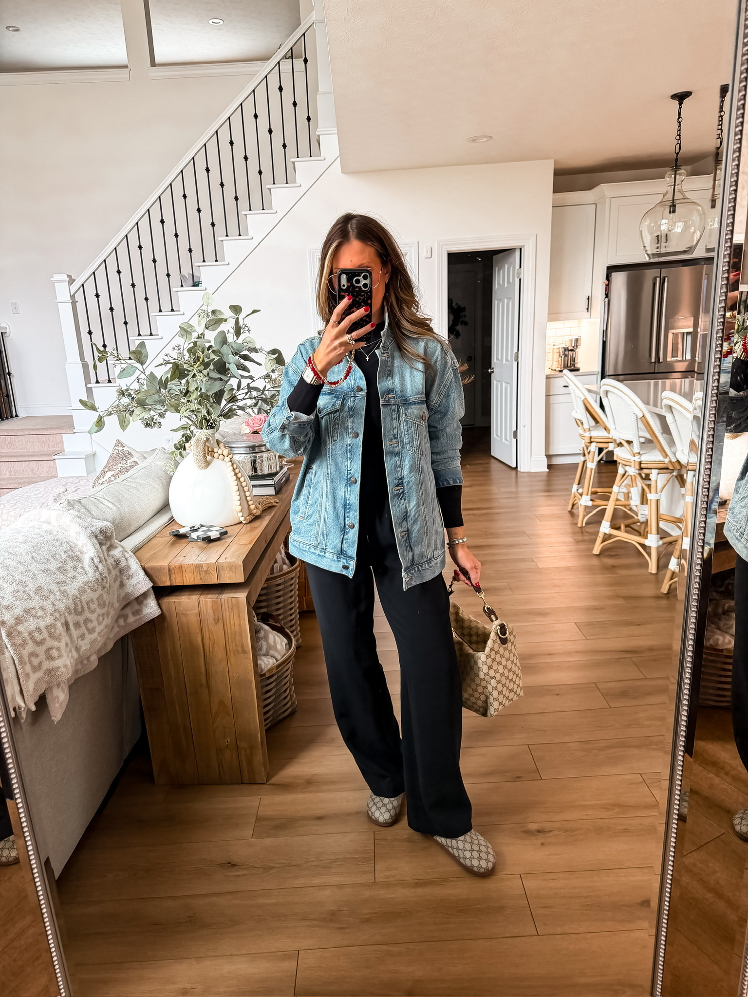 Loving these black pants so comfortable and affordable. Perfect pair with this jean jacket. Great for running errands, lunch dates, or casual date nights. So effortless and easy to style. 
Mom approved comfy pants women's fashion feminine running errands date nights jean jacket effortless easy outfits mom approved outfit of the women's everyday wear mom life finds Themominstylee 

#LTKootd #LTKmomlife #LTKSeasonal