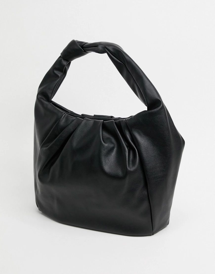 ASOS DESIGN ruched oversized tote with knot handle in black | ASOS (Global)