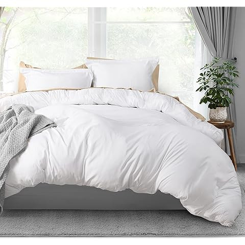 AveLom White Duvet Cover Queen (90 x 90 Inches)， 3 Pieces (1 Duvet Cover + 2 Pillow Cases) Stri... | Amazon (US)