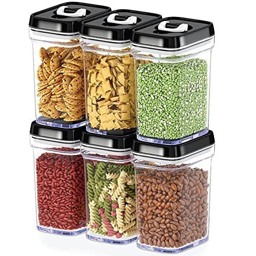 DWËLLZA KITCHEN Airtight Food Storage Containers with Lids – 6 Piece Set Air Tight Kitchen Storage Containers for Pantry Organization and Storage - Clear Plastic BPA-Free - Keeps Food Fresh & Dry | Amazon (US)