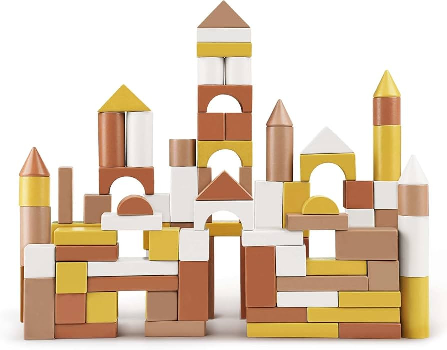 Joyreal Building Blocks for Toddlers 1-3, 100PCS Wooden Blocks Toys, Montessori Early Shape Sorti... | Amazon (US)