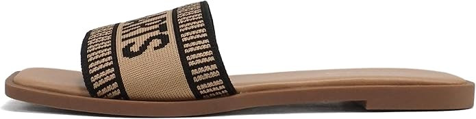 Soda “FLAIR” ~ Women Square Open Toe Single Embroider Band Slip-On Flat Summer Resort Sandal | Amazon (US)