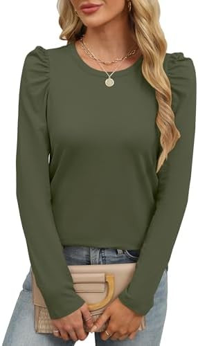 ANRABESS Womens Puff Long Sleeve Shirts | Basic Crewneck Tops, Comfy Soft Layering Tees, Business... | Amazon (US)