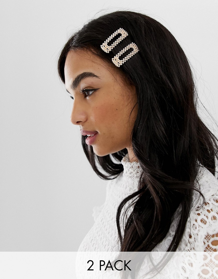 ASOS DESIGN pack of 2 hair clips in square shape in pearl - Cream | ASOS US