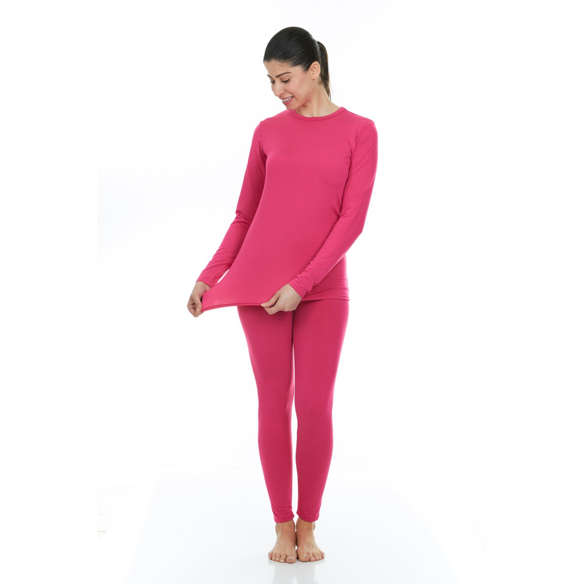 Thermajane Women's Ultra Soft Thermal Underwear Long Johns Set With Fleece Lined (Small, Pink) | Walmart (US)