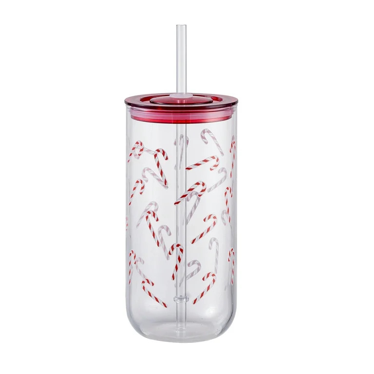 Holiday Time Glass 20oz Can Sipper Candy with Lid | Walmart (US)