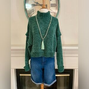 Urban Outfitters Green Chenille Ruffle Sweater | Poshmark