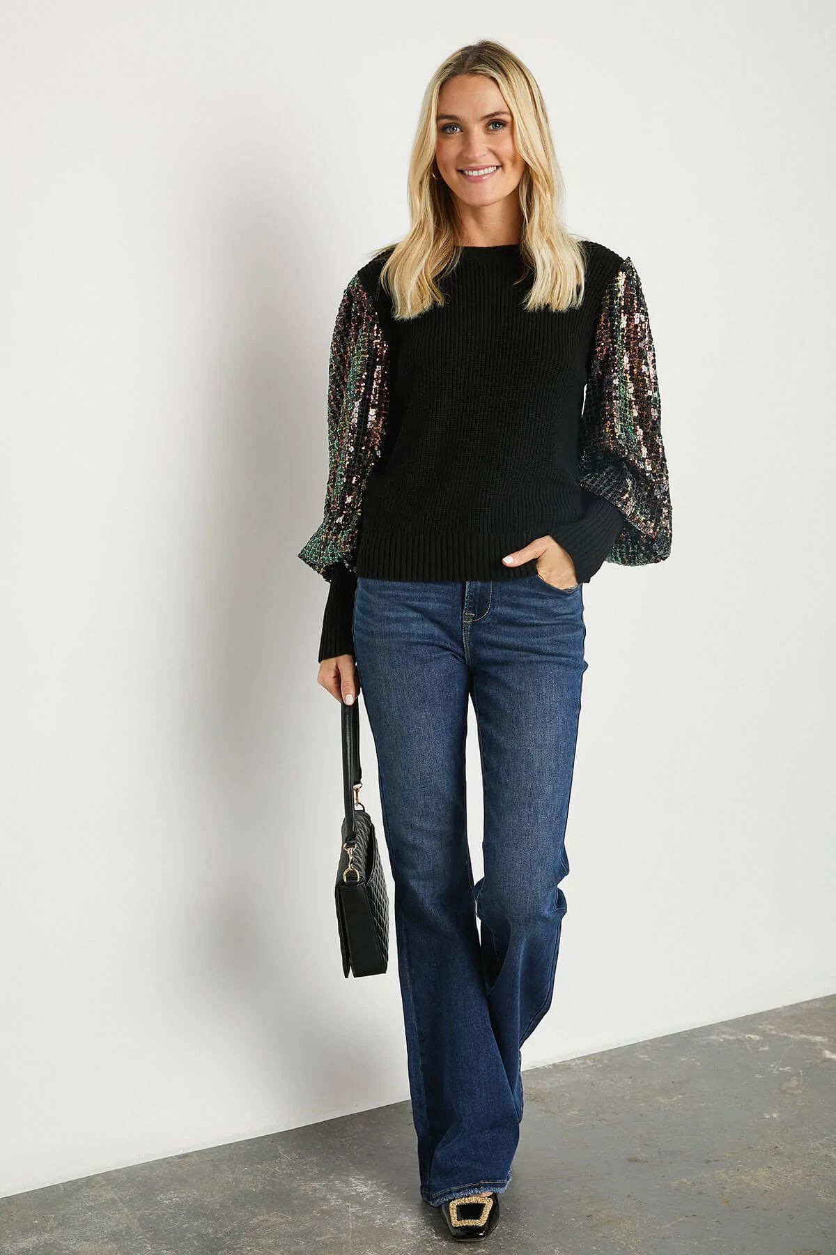 Fate Contrast Sleeve Sequin Sweater | Social Threads