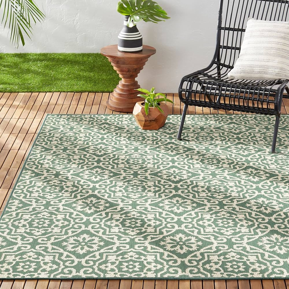 Nicole Miller New York Patio Country Danica Transitional Geometric Indoor/Outdoor Area Rug, Green... | Amazon (US)
