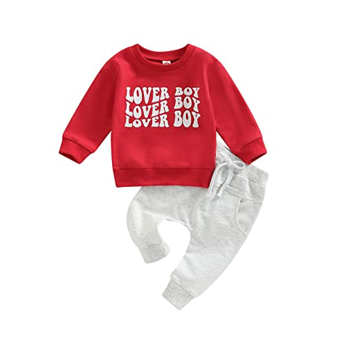 Gureui Baby Boy Girl Valentines Day Outfit Sweatshirt Tops Pants Kids Infant Fall Winter Clothes (F Red Lover Boy, 2-3 Years) | Amazon (US)