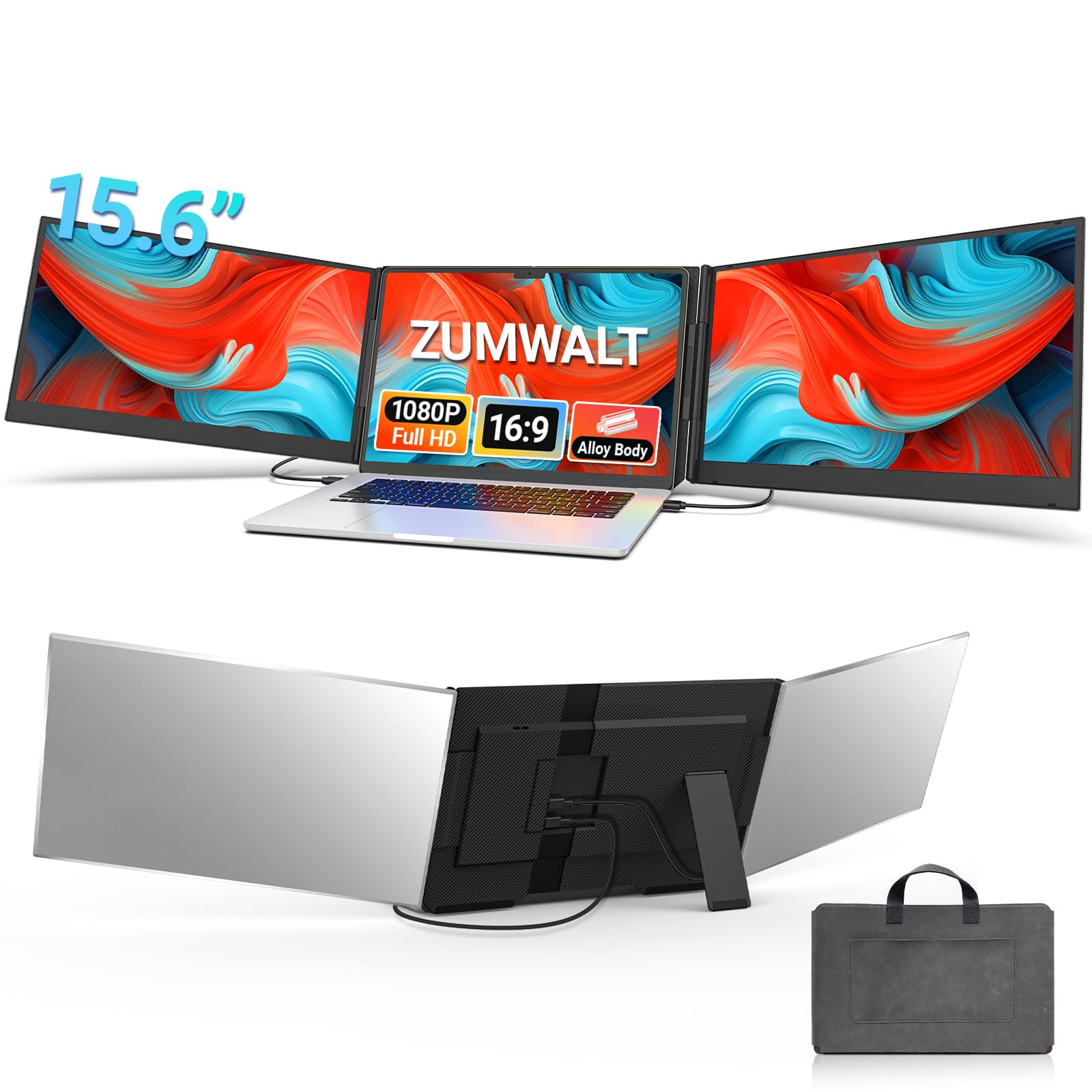 15.6" Laptop Screen Extender, 1080P FHD Triple Portable Monitor for Laptops, Ultra-Slim Travel Du... | Amazon (US)