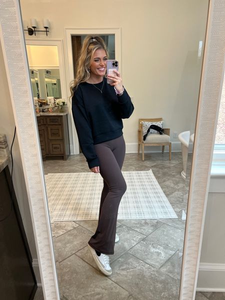 Pullover - the comfiest thing ever. So soft & Stretchy. TTS - M 
⭐️ Use code MORGANXSPANX for 10% off my pullover & everything else from SPANX! ⭐️ 
Flared leggings tts - M 30” “seal brown” 🤎 
Nike sneakers sized up 1/2


#LTKunder100 #LTKunder50 #LTKSeasonal