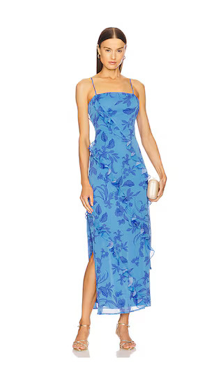 Jeanne Ruffle Maxi Dress in Blue Floral | Revolve Clothing (Global)