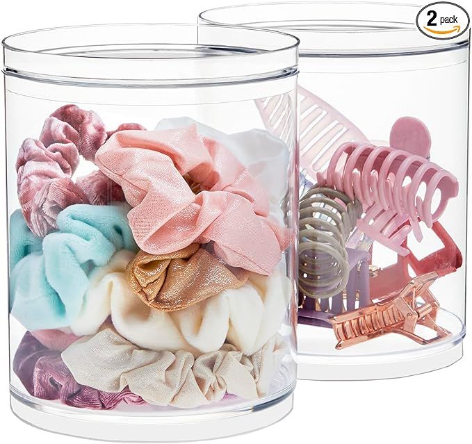 STORi Bella Tall Scrunchie Holder | Stackable Clear Plastic Container (Set of 2) Round Vanity Sto... | Amazon (US)
