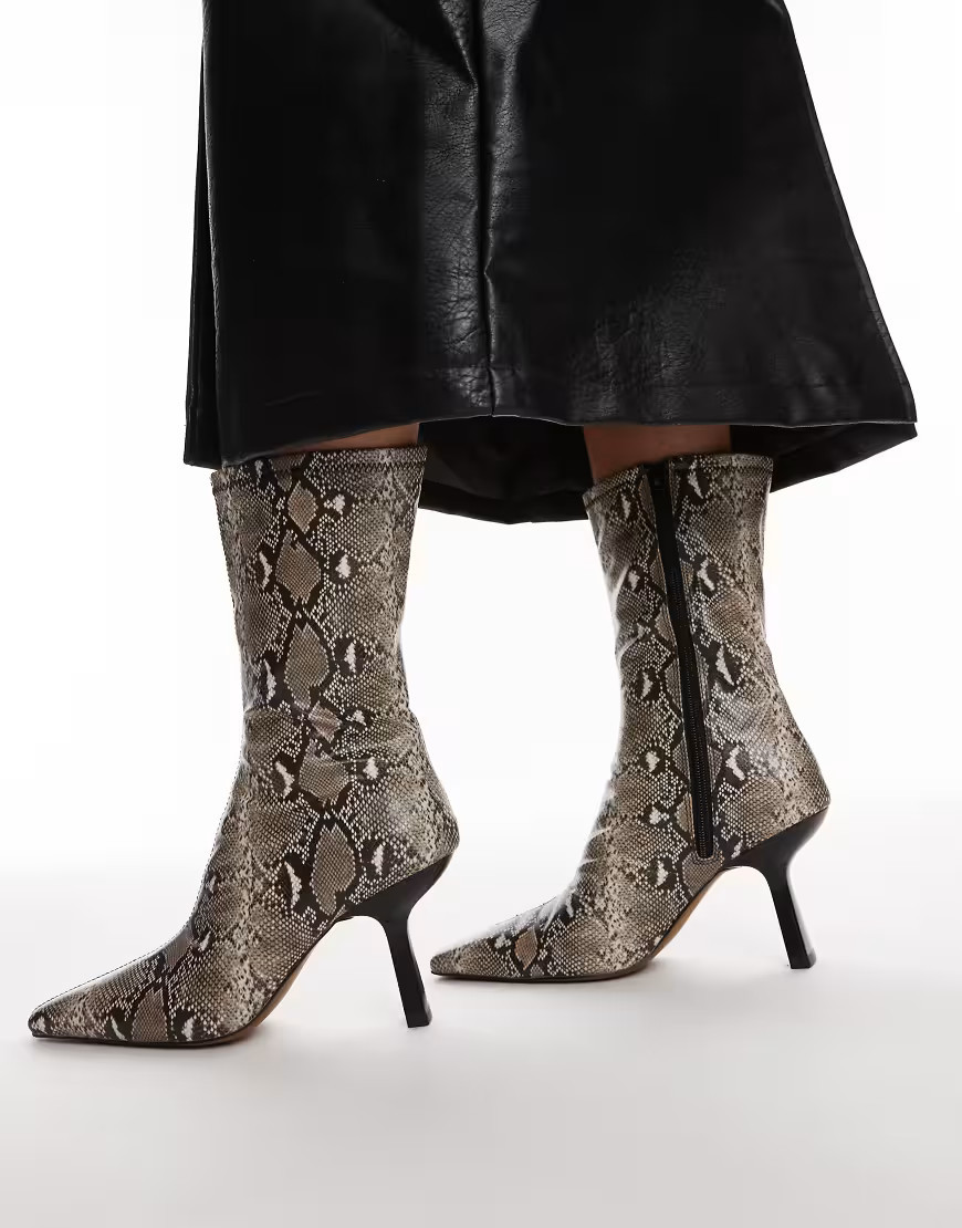 Topshop Piya high heeled ankle boots in snake print-Multi | ASOS (Global)