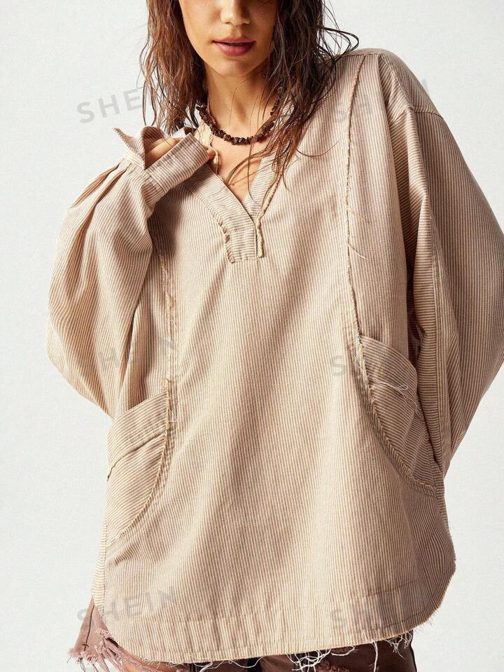 SHEIN BohoFeels Women Striped Vacation Shirt, Autumn | SHEIN