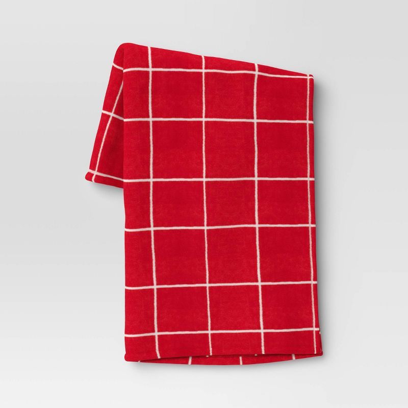 Grid Printed Plush Christmas Throw Blanket Red/Ivory - Wondershop™ | Target