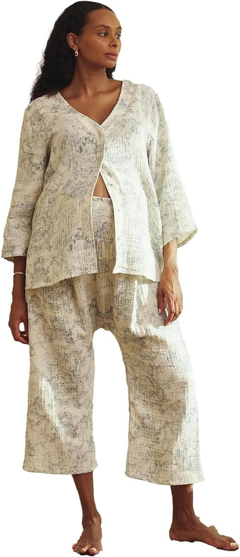 NOTHING FITS BUT 3 Layer Muslin Nursing Set, Maternity Dress, Cotton Nursing Gauze Set for Women ... | Amazon (US)