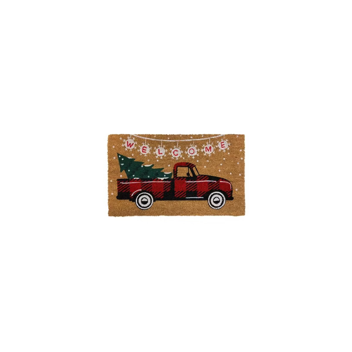 Briarwood Lane Red Checkered Truck Christmas Coir Doormat Natural Fiber Welcome 30" x 18" | Target