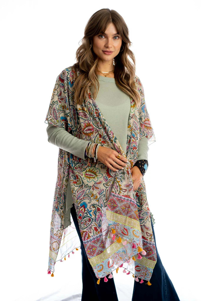 Poppy Mixed Floral Print Kimono - Green | Three Bird Nest