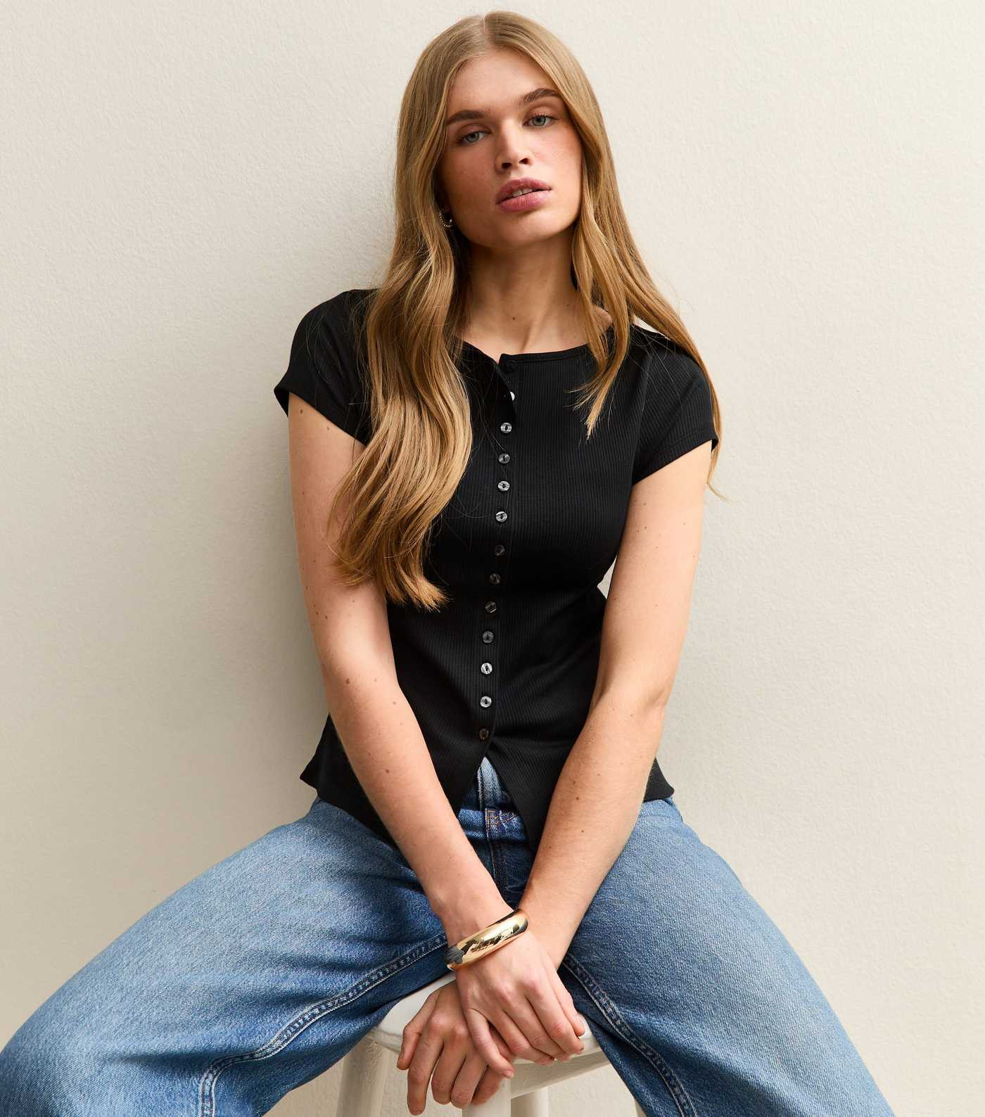 Black Button Through Baby Tee | New Look | New Look (UK)