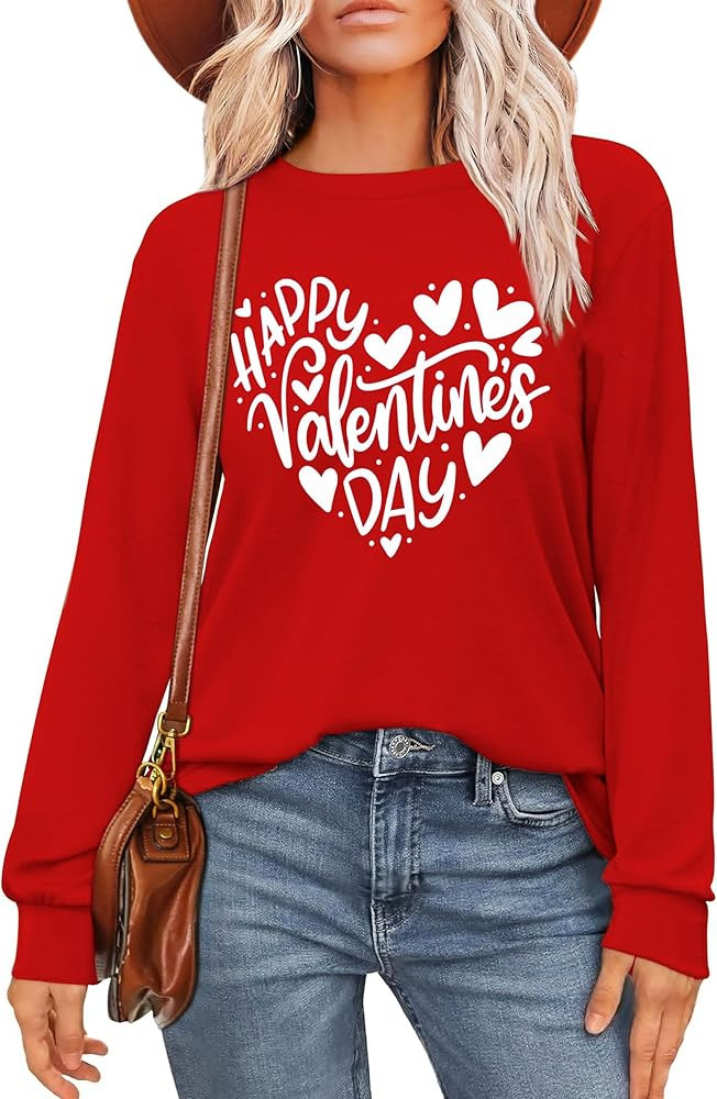 VVNTY Valentine Shirts for Women: Cute Love Graphic Tee Long Sleeve Heart Tops | Amazon (US)