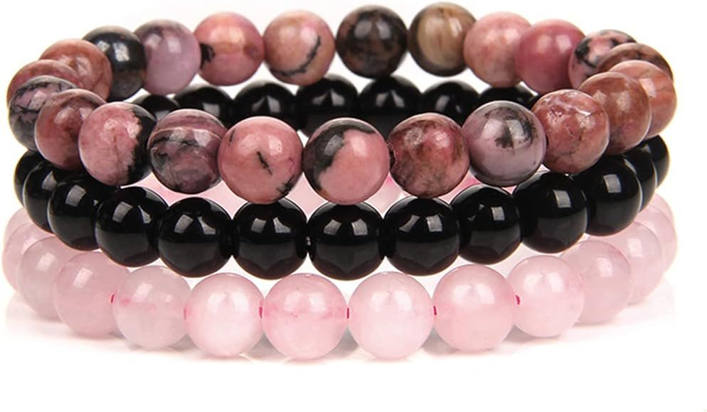 SONNYX 3Pcs 8mm Semi-Precious Gemstones Beaded Bracelets for Women Men Healing Crystal Stone Brac... | Amazon (US)