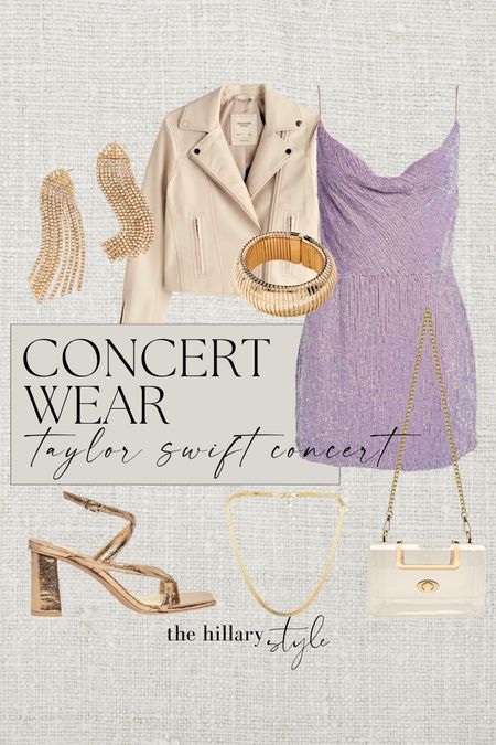 Concert Wear: Taylor Swift Concert

Concert Outfit, Spring Outfit, Taylor Swift Concert, Taylor Swift Outfit, Eras Tour Outfit, Going Out Look, Faux Leather, Abercrombie and Fitch, Bracelet, Clear Bag, Concert Accessories, Leather Jacket, Sandals, Sparkly Earrings, Necklace, Chunky Bracelet, Shiny Heels, Purple Dress, Purple Outfit

#LTKFind #LTKstyletip