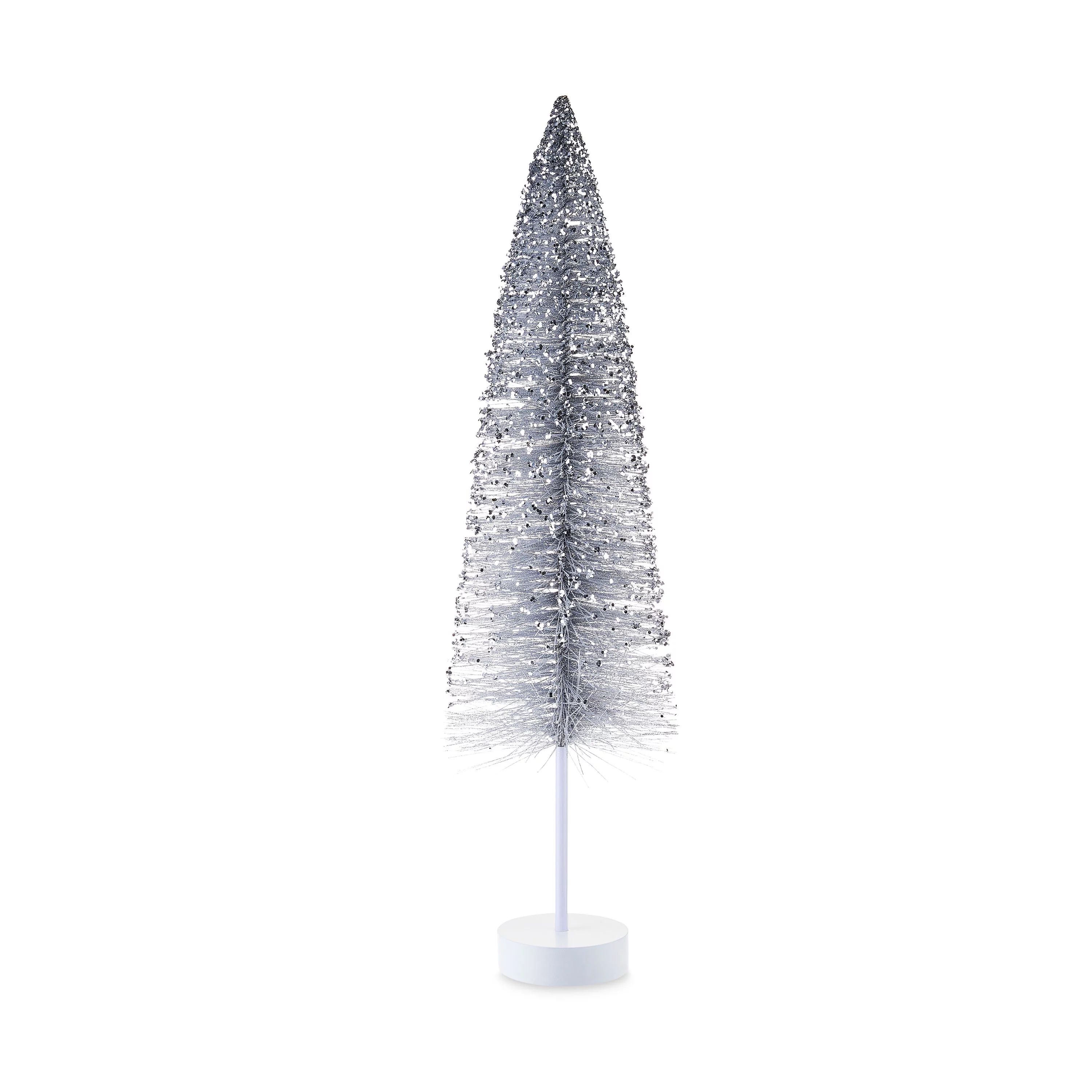 Metallic Silver Glitter Bottle Brush Tree Outdoor Decor, 32 in, by Holiday Time | Walmart (US)