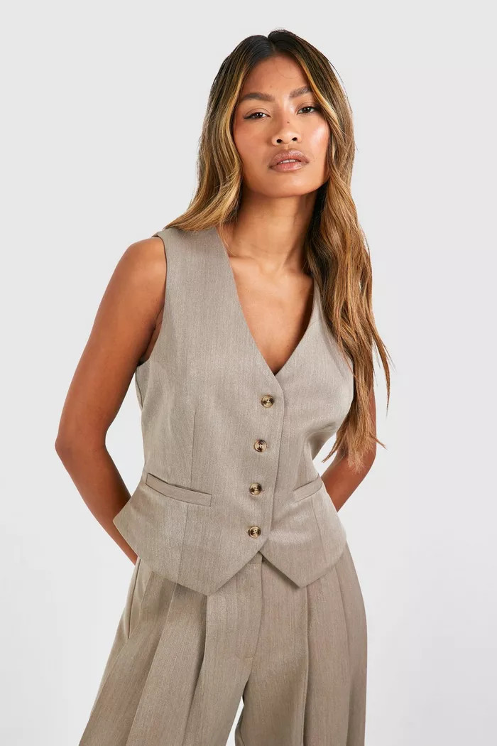 Linen Look Mock Horn Fitted Waistcoat | Boohoo.com (UK & IE)