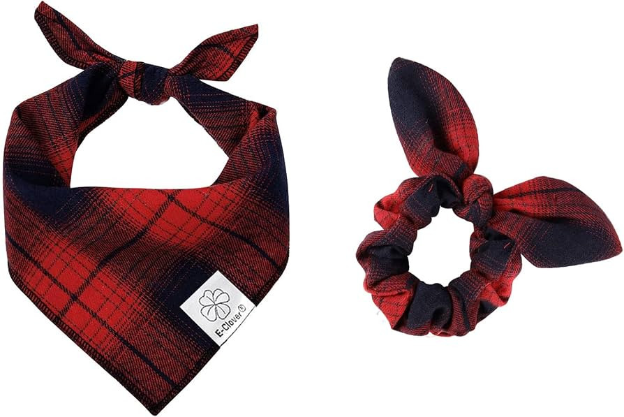 E-Clover Christmas Plaid Dog Kerchief Bandana Triangle Scarf Bibs for Small Dog Puppy Boy Pet Own... | Amazon (US)