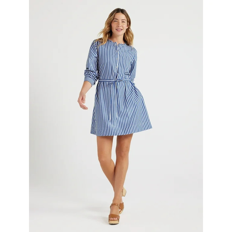 Free Assembly Women’s Striped Ruffle Neck Mini Dress, Sizes XS-XXL | Walmart (US)