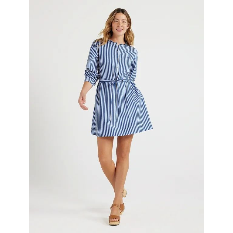 Free Assembly Women’s Striped Ruffle Neck Mini Dress, Sizes XS-XXL - Walmart.com | Walmart (US)