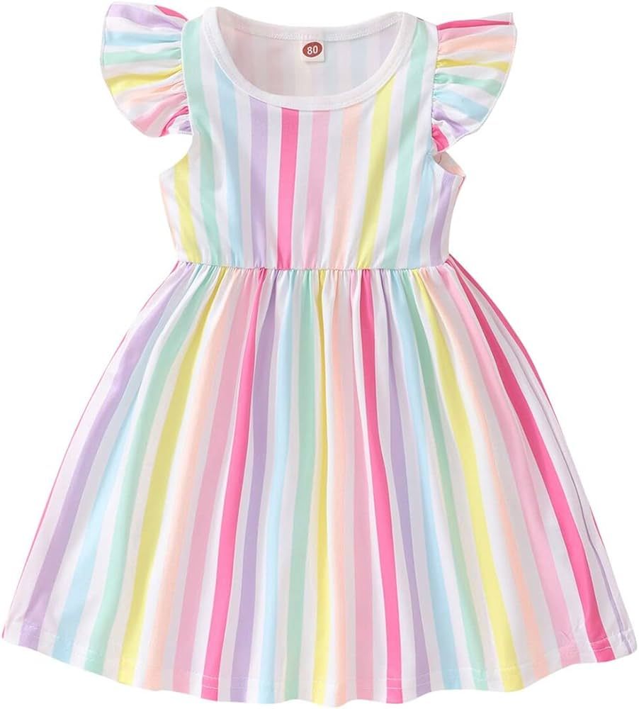 Baby Girls Dress Unicorn Casual Flutter Sleeve Swing Sundress Birthday Party Summer Playwear Dres... | Amazon (US)