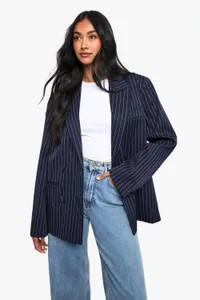Pinstripe Double Breasted Oversized Tailored Blazer | boohoo (US & Canada)