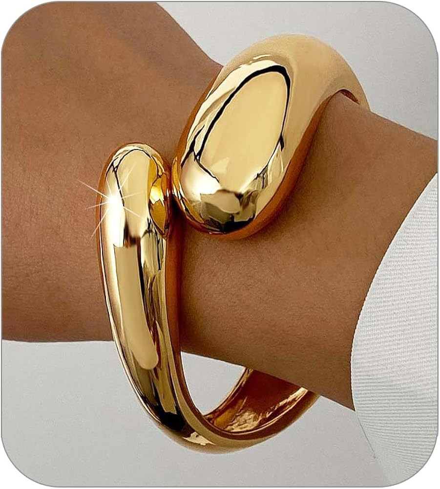 Gold Bangle Bracelets for Women Teens Trendy Chunky Adjustable Twist Cuff Bracelet Jewelry Gifts | Amazon (US)