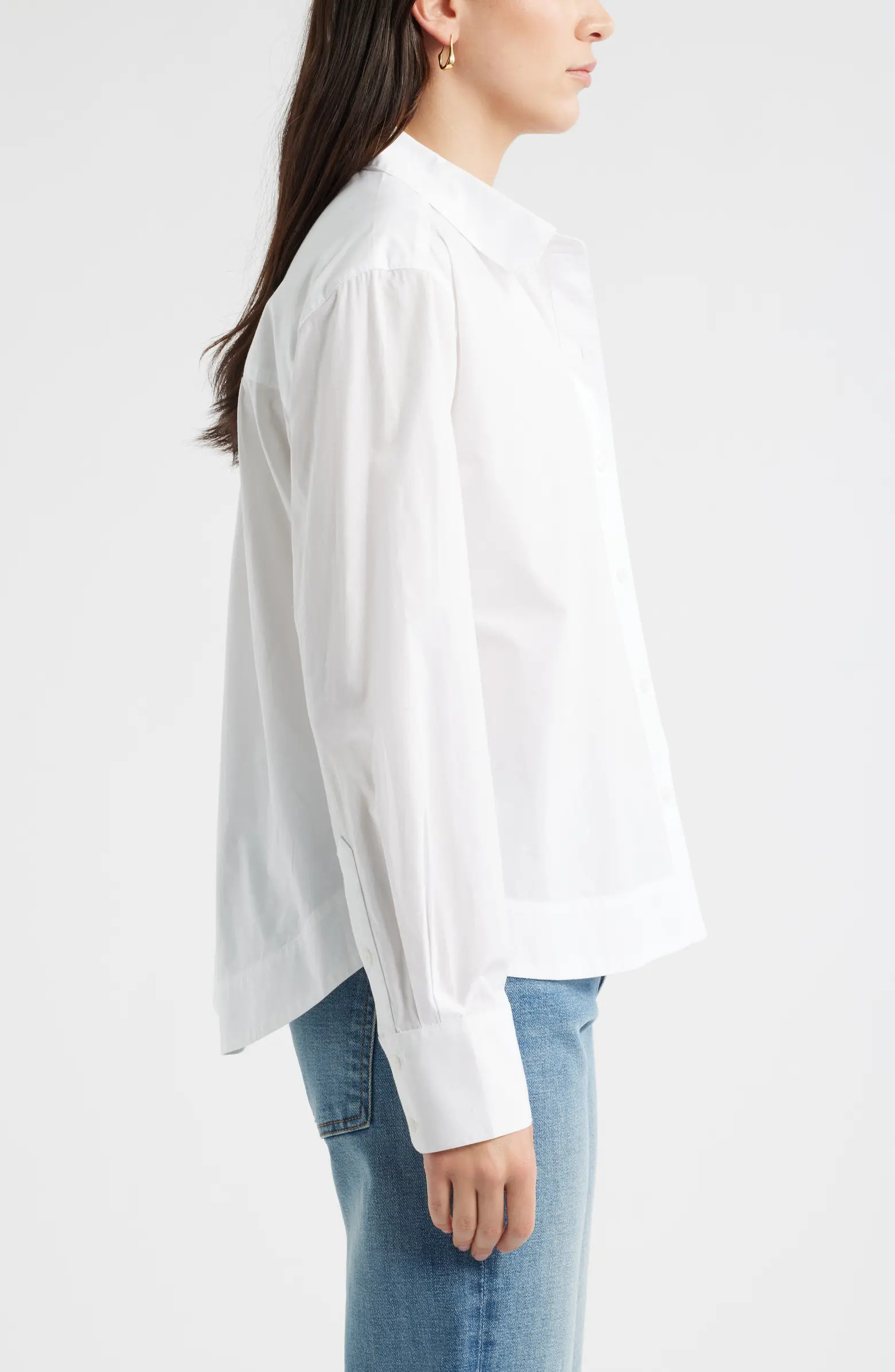 Caslon® Long Sleeve Drop Hem Button-Up Shirt | Nordstrom | Nordstrom