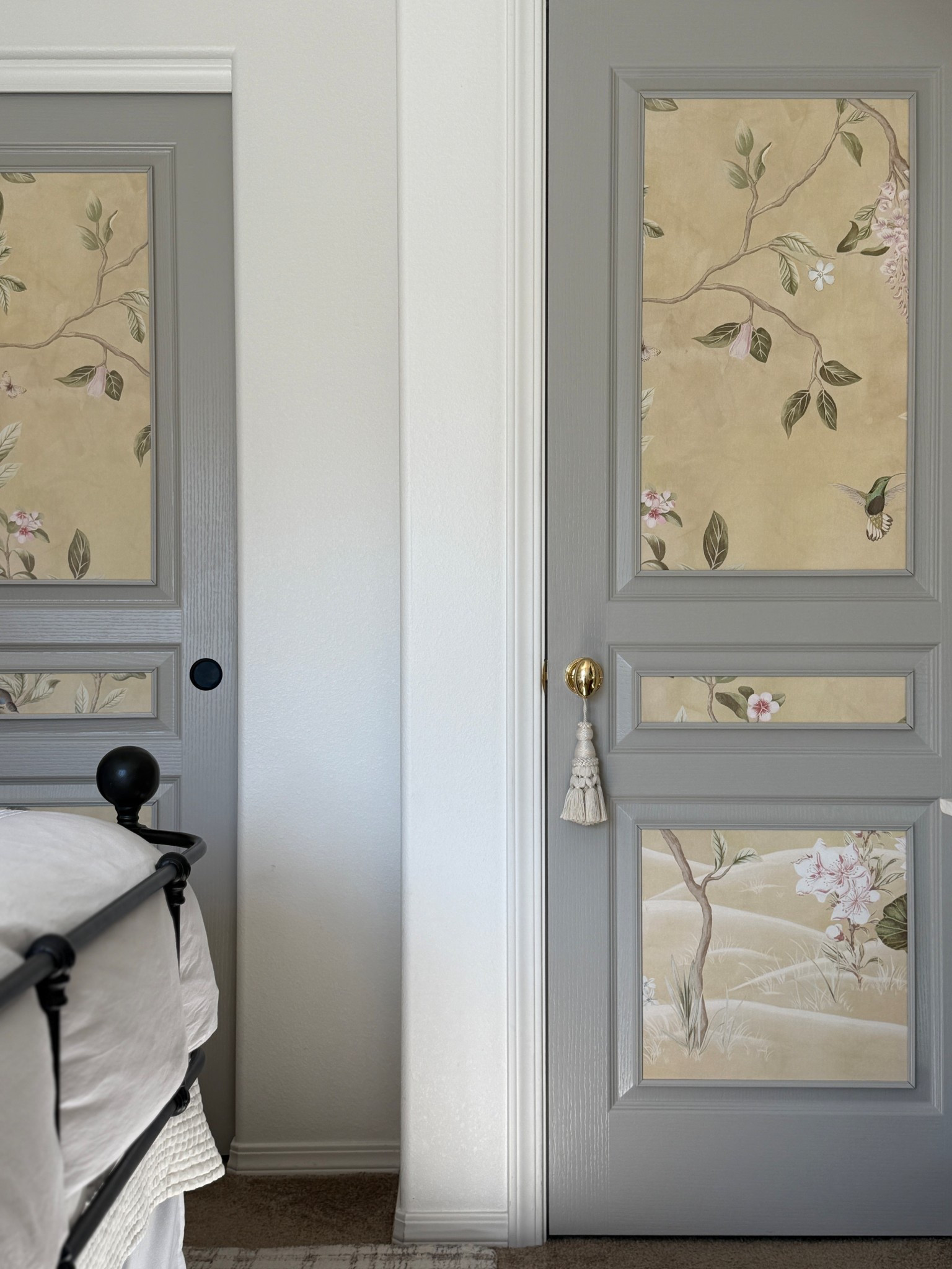 A little liquid starch, some gorgeous wallpaper, and you have *magic*

Paper: Chinoiserie Fauna in butter yellow from Belarte Studio
Door paint color: Amazing Gray by Sherwin Williams, Semi-gloss 

I did not dilute the starch, just roll on like you would with traditional wallpaper paste. Work quickly and focus on getting your corners and edges down well. Linking the trim board I used, as well as the affordable adhesive tacky strip. Happy dreaming and scheming! 💛 

#LTKSeasonal #LTKHome #LTKValentine