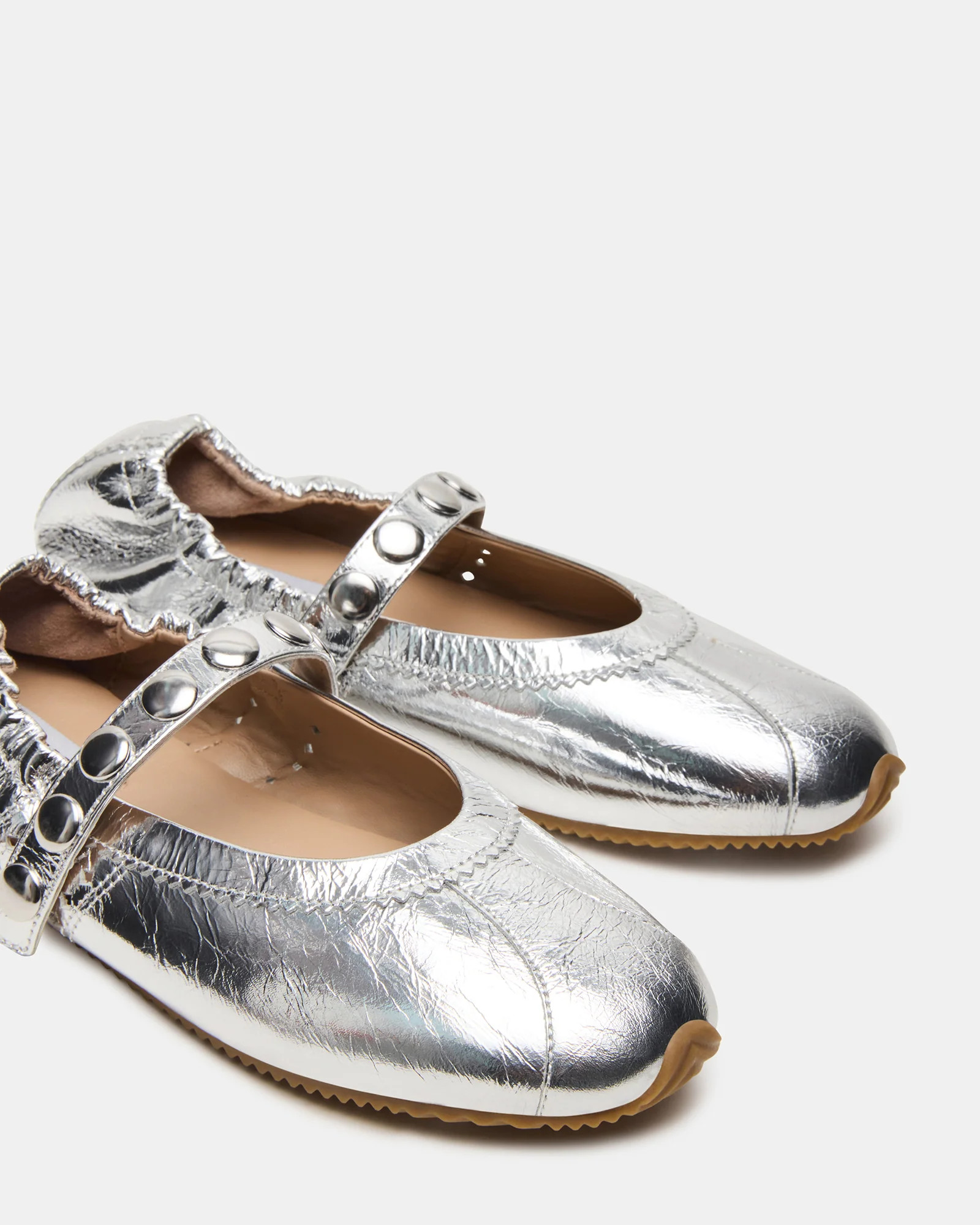 ANAYA Silver Leather Studs Mary Jane Ballet Women's Flat | Steve Madden (US)