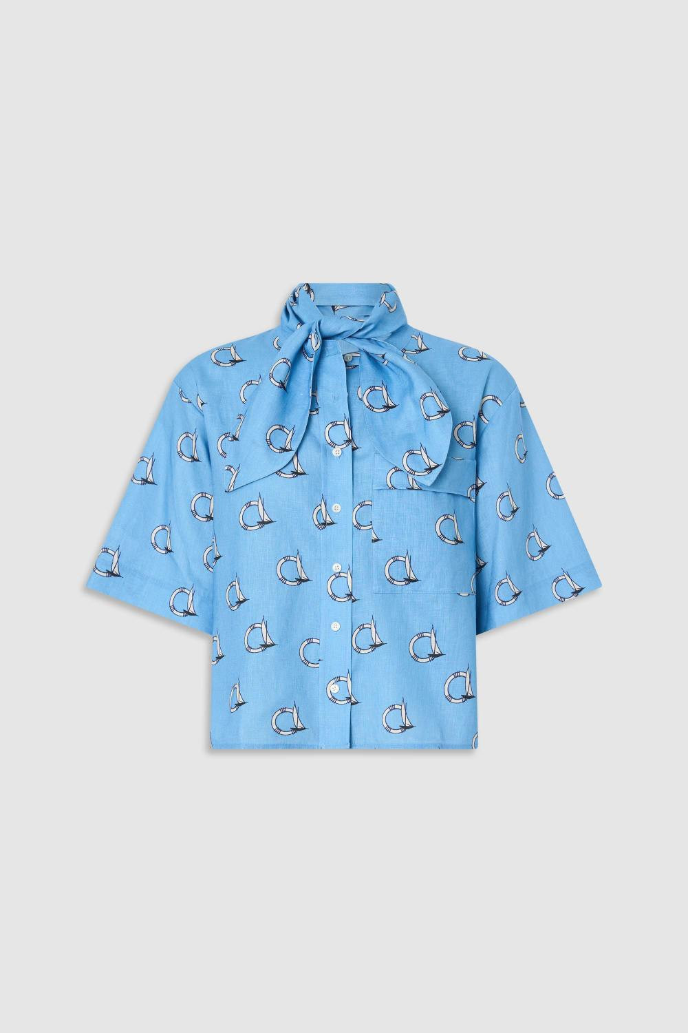 MARINE YACHT TIE NECK SHIRT | Oroton