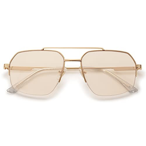 SOJOS Trendy Aviator Sunglasses Mens Womens Retro Double Bridge Metal Frame Semi-Rimless Shades Lentes De Sol Para Mujer SJ1191 Metallic | Amazon (US)