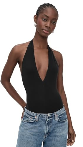 commando Women's Ballet Deep Plunge Halter Thong Bodysuit, Black, One Size | Amazon (US)