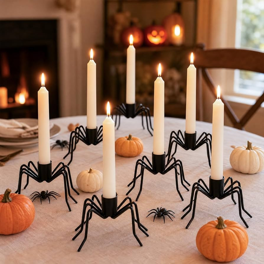 6 Pack Halloween Candle Holder - Metal Halloween Spider Candlestick Holders | Amazon (US)